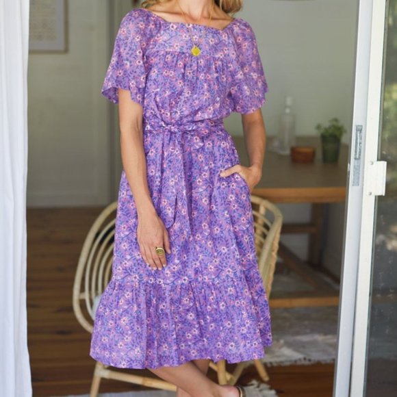 Emerson Fry Dresses & Skirts - Emerson Fry India Collection Colette Midi Dress in Violet Wildflower Sz ML